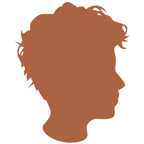 CurlyHost logo shiloutte cut out of woman's profile with curly hair